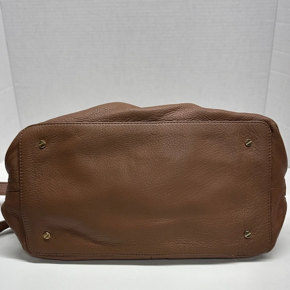 Tory Burch Amanda Satchel Purse Leather Handbag Crossbody Bag Tan Brown Gold
